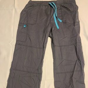 Women’s Charcoal Gray Cargo Pants with Teal Drawstring